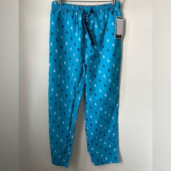 U.S Polo Assn Blue Plaid Elastic Drawstring Pyjama Pants - Picture 1 of 4